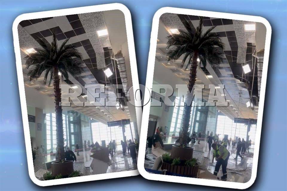 Reportan caída de plafón en pasillo de llegadas del AIFA
