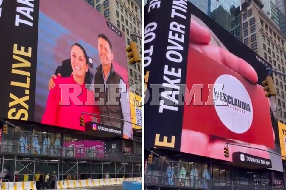 Aparece anuncio de Sheinbaum en Time Square